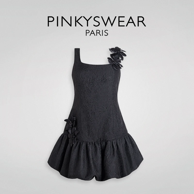 PinkySwear立体花暗纹背心连衣裙QZ4520