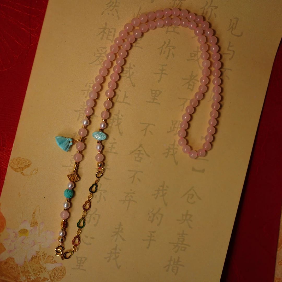 *安*藕粉18k金烧蓝毛衣链*知*