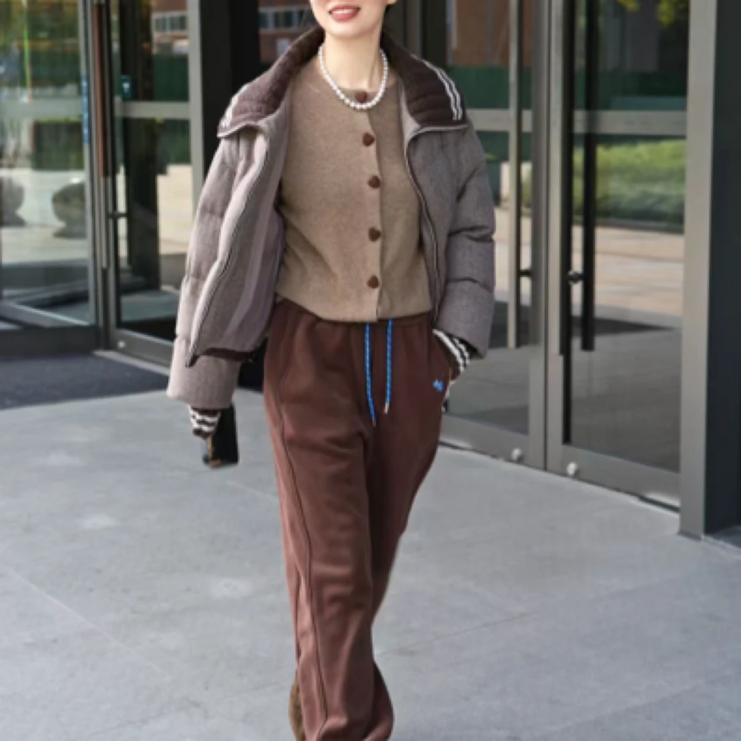 山羊绒面料白鹅绒新款加厚针织羽绒服