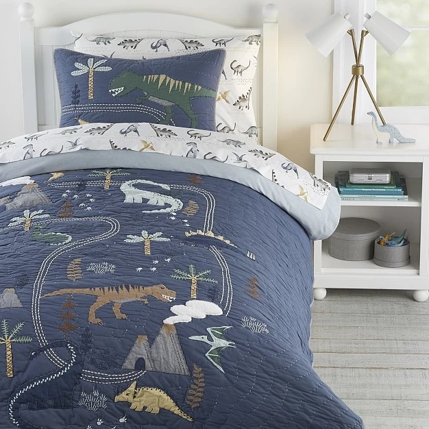 侏罗纪公园男童纯棉重工贴布绣纯手工绗缝被床盖空调被夏凉被