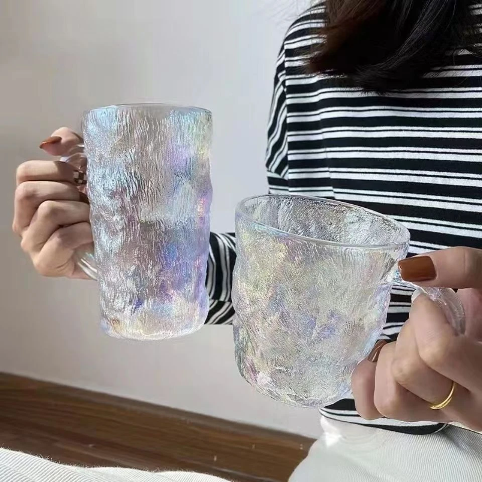 玻璃冰川杯高颜值耐高温七彩水杯带把手隔热防烫豆浆牛奶早餐杯子