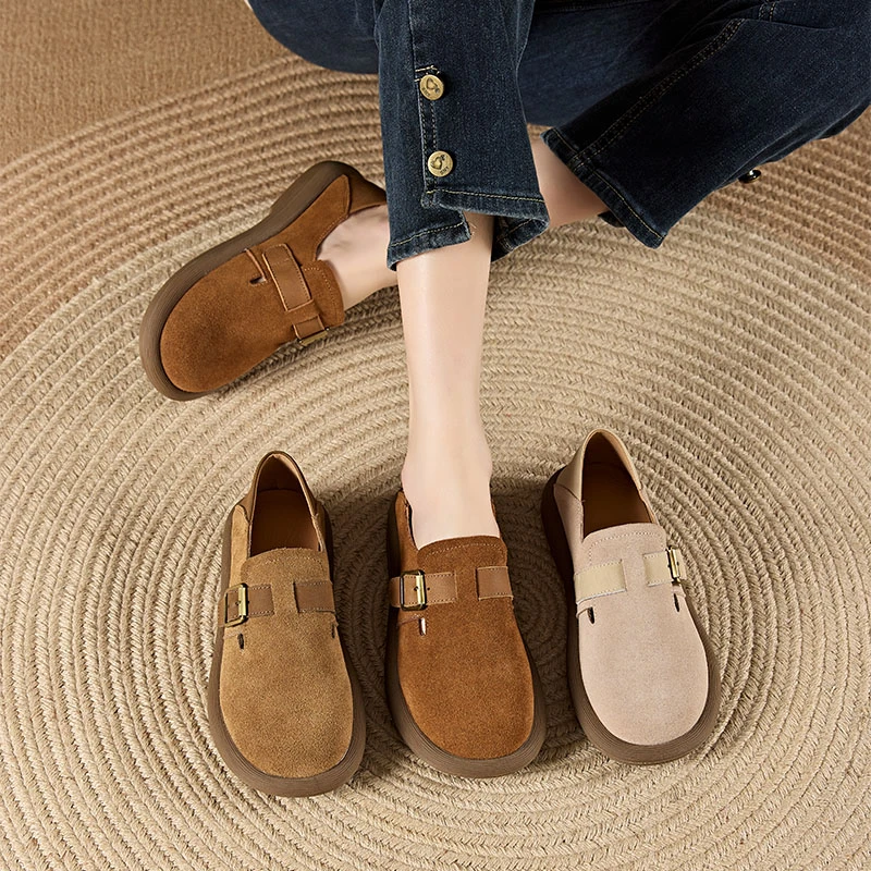 厚底单鞋2024年春秋新款英伦风时尚百搭真皮软底女单鞋