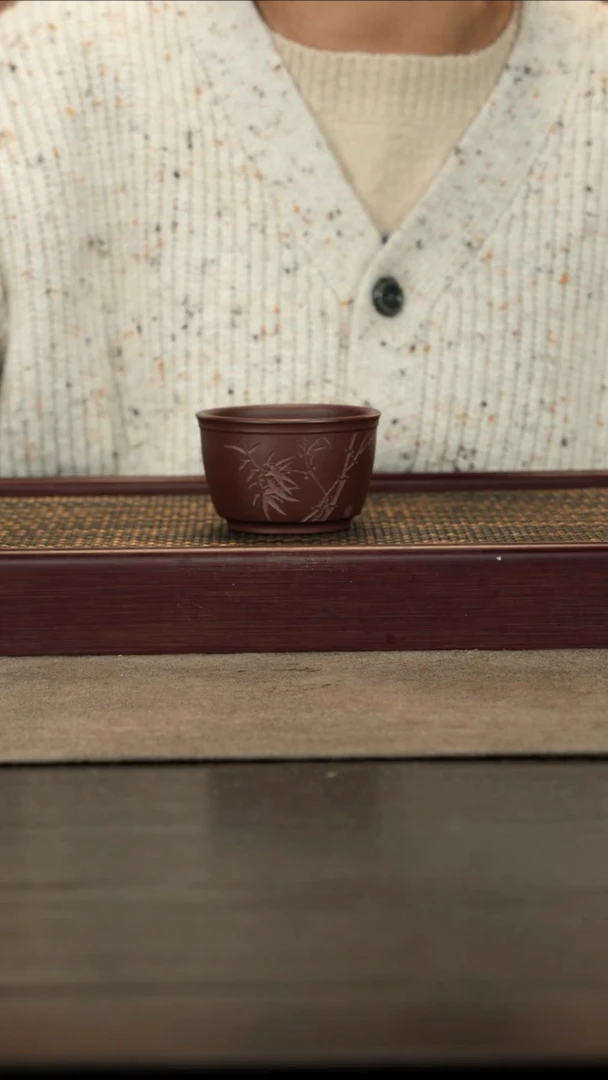 【闪购商品】紫砂茶杯直播福利胡琪石红主人杯刻竹子