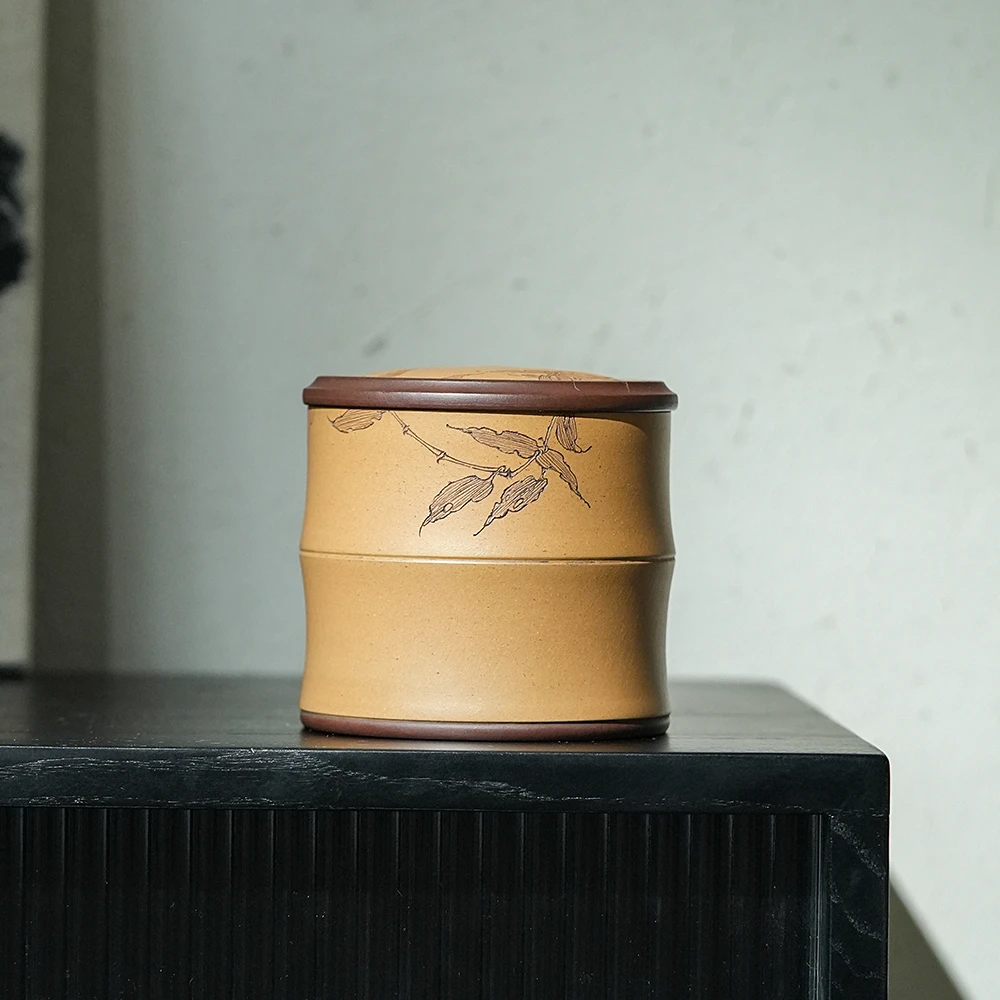 颐壶春高端宜兴紫砂茶叶罐名家纯手工小号醒茶罐原矿紫泥知足常乐