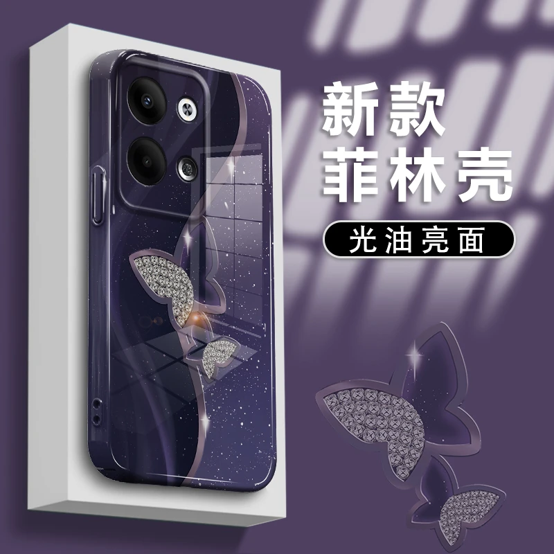 适用opporeno9手机壳星空蝴蝶菲林硬壳ins镜头全包防摔保护套