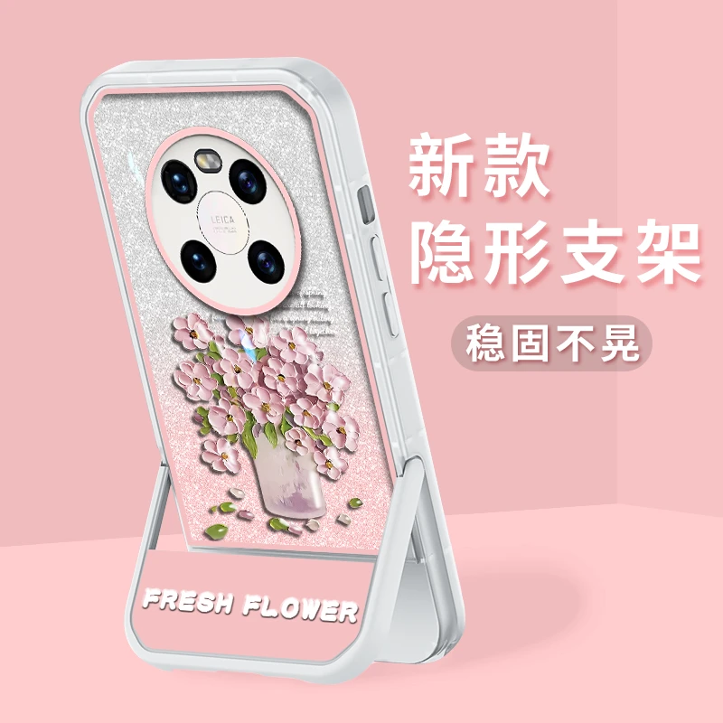适用华为mate40手机壳油画花凳子支架硅胶软壳镜头全包防摔保护套