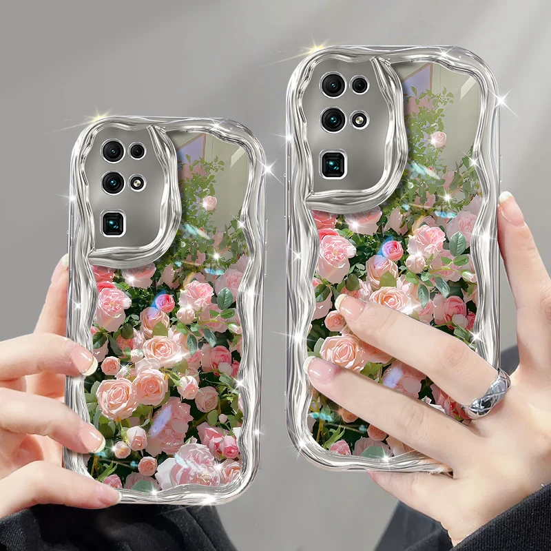 适用荣耀30手机壳电镀奶油纹玫瑰花丛全包防摔保护套