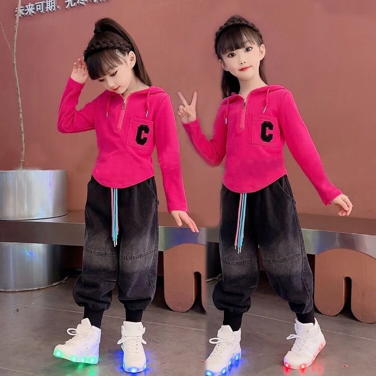 套装韩版夏季卡通动漫女童中大童亲子装儿童节牛仔网红洋气时尚