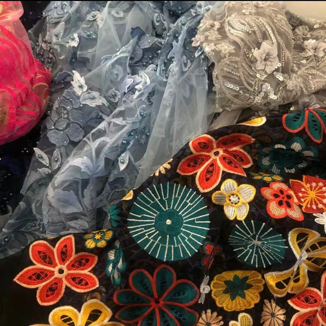 花布刺绣水溶重工钉珠面料