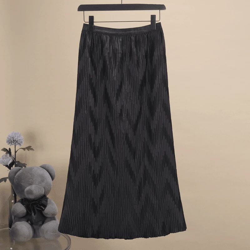 【编号167】夏季薄款黑色显瘦半身裙时尚百搭气质复古A字百褶裙