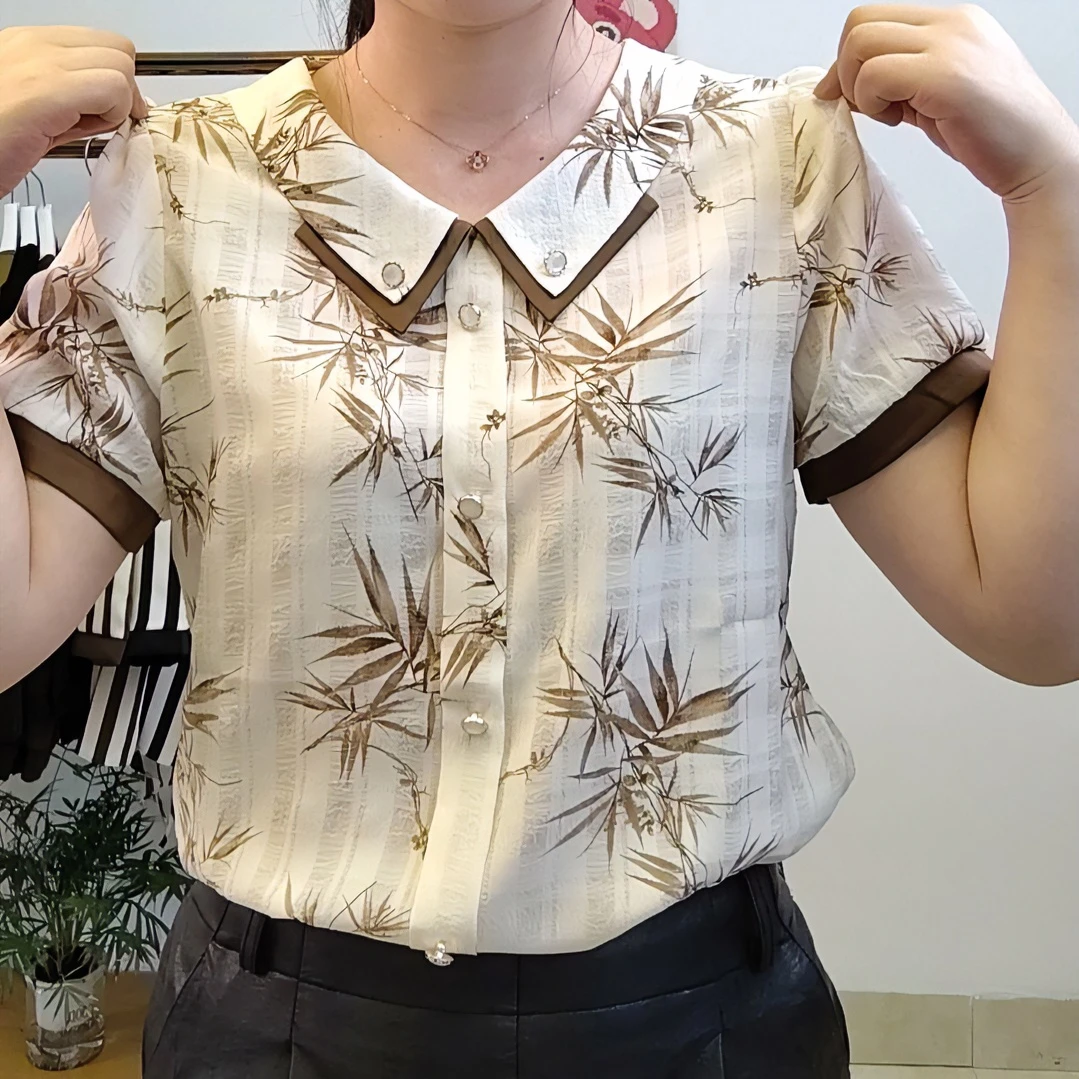 夏季2024新款时尚短袖气质妈妈印花宽松显瘦洋气百搭小衫