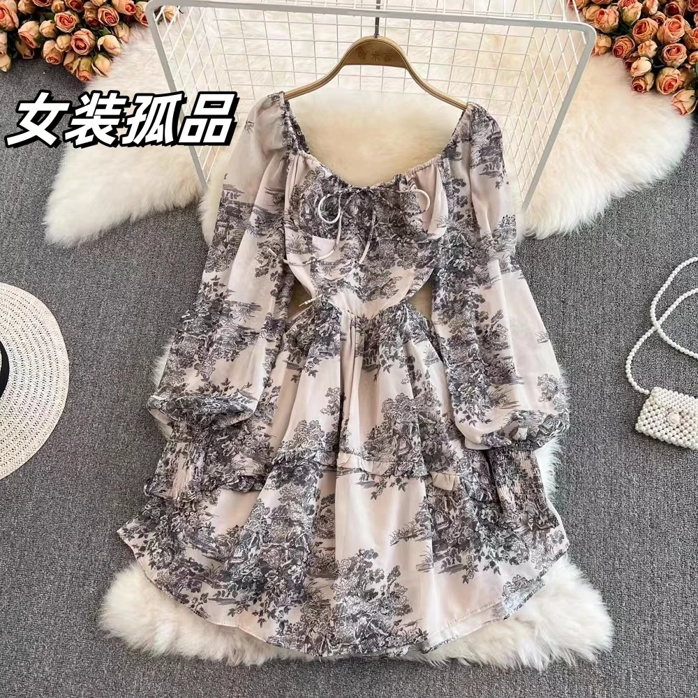 keke/【51-100】韩版显瘦气质时尚收腰夏季泡泡袖设计感