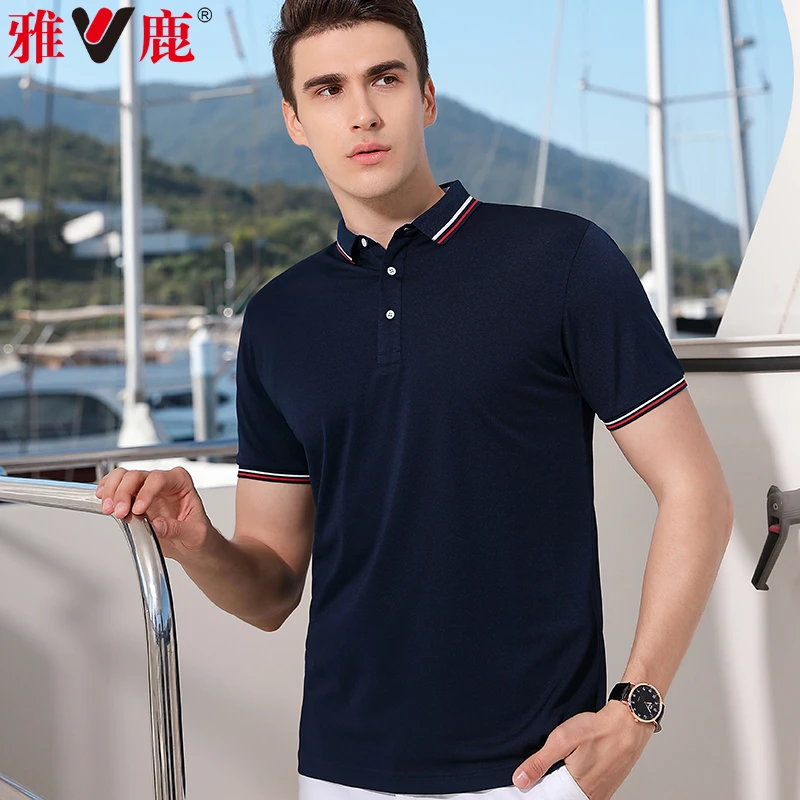 V/雅鹿男士短袖polo衫夏季翻领t恤中年纯色商务休闲上衣爸爸男装