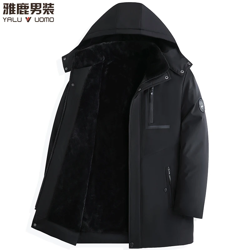 雅鹿男装冬季外套男士加绒加厚棉衣中长保暖商务休闲棉服御寒棉袄