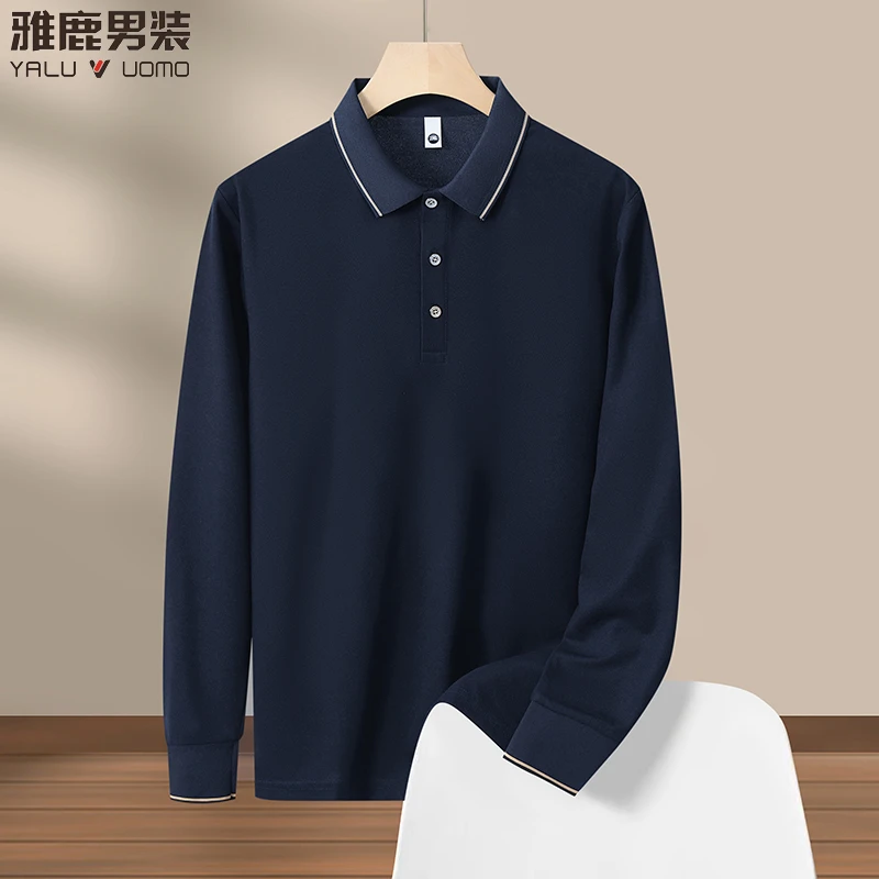 雅鹿男装长袖polo衫春秋男士商务休闲翻领T恤时尚简约百搭保罗衫