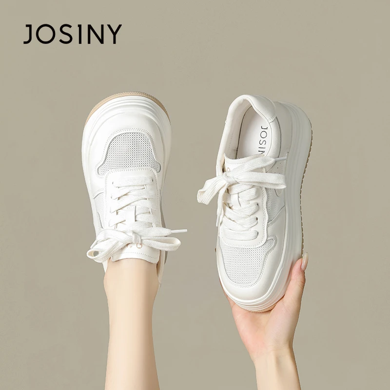 卓诗尼小白鞋女透气网鞋网面薄款2025新款夏季显脚小百搭厚底板鞋