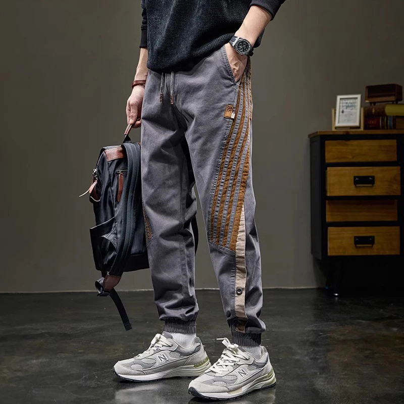 GTRT潮牌条纹撞色拼接束脚裤男士秋季宽松弹力休闲裤大码春秋百搭