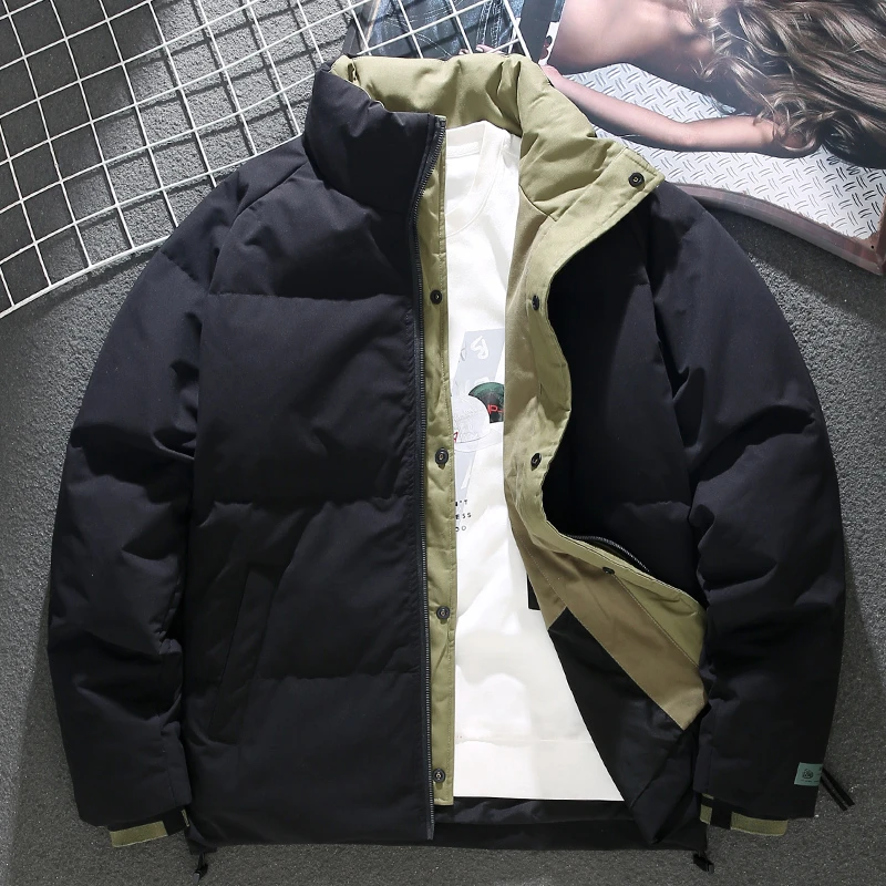 GTRT羽绒服男假两件冬季加厚保暖防寒短款宽松外套男士休闲2025