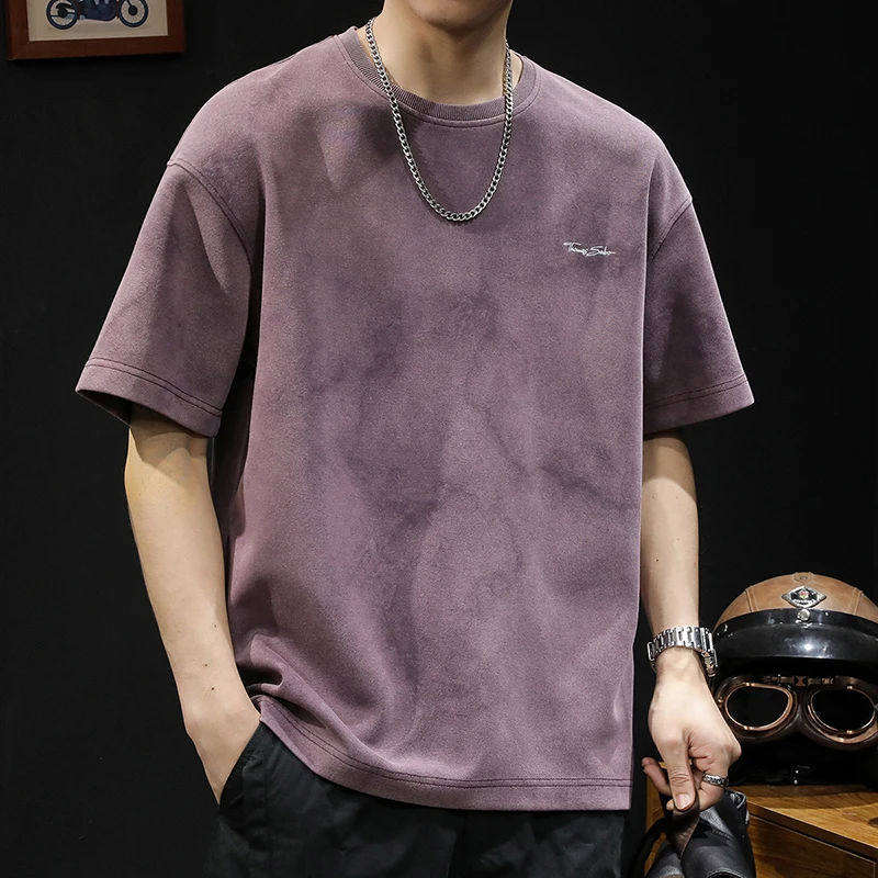 2025男士新款重磅水洗短袖t恤宽松夏季美式潮牌时尚百搭上衣男款