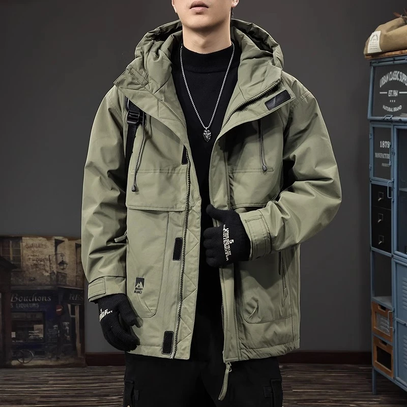 GTRT冬季中长款工装派克羽绒服男户外连帽防风防寒大码男休闲潮流