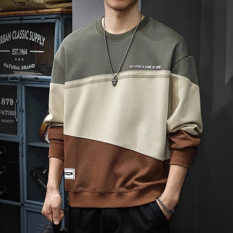 GTRT秋冬设计感拼接撞色男士卫衣宽松圆领长袖打底衫美式潮牌上衣