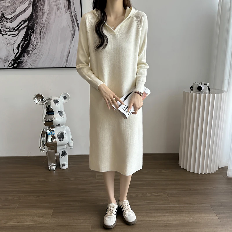【远哥专属】 30 连帽针织连衣裙女秋冬长款韩版宽松卫衣内搭毛衣裙