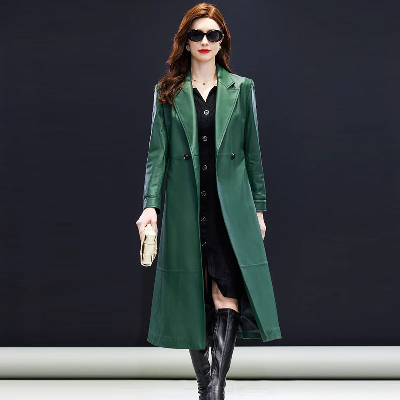 绵羊皮单皮风衣女中长款外套西装领真皮皮衣春显瘦皮衣女外套新款