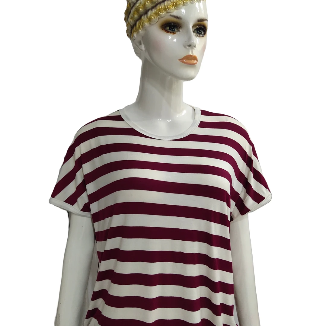 TES/体儿舒莫代尔条纹蝙蝠衫(颜色随机)宽松圆领套头夏季拍一发二