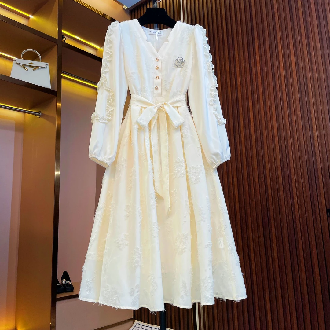 【听泉茉莉】{菜菜}轻奢设计师优雅气质修身时尚收腰连衣裙-85538