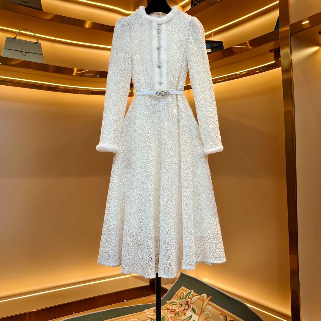 【杏花春雨】{菜菜}轻奢设计师款优雅气质修身时尚连衣裙-85912