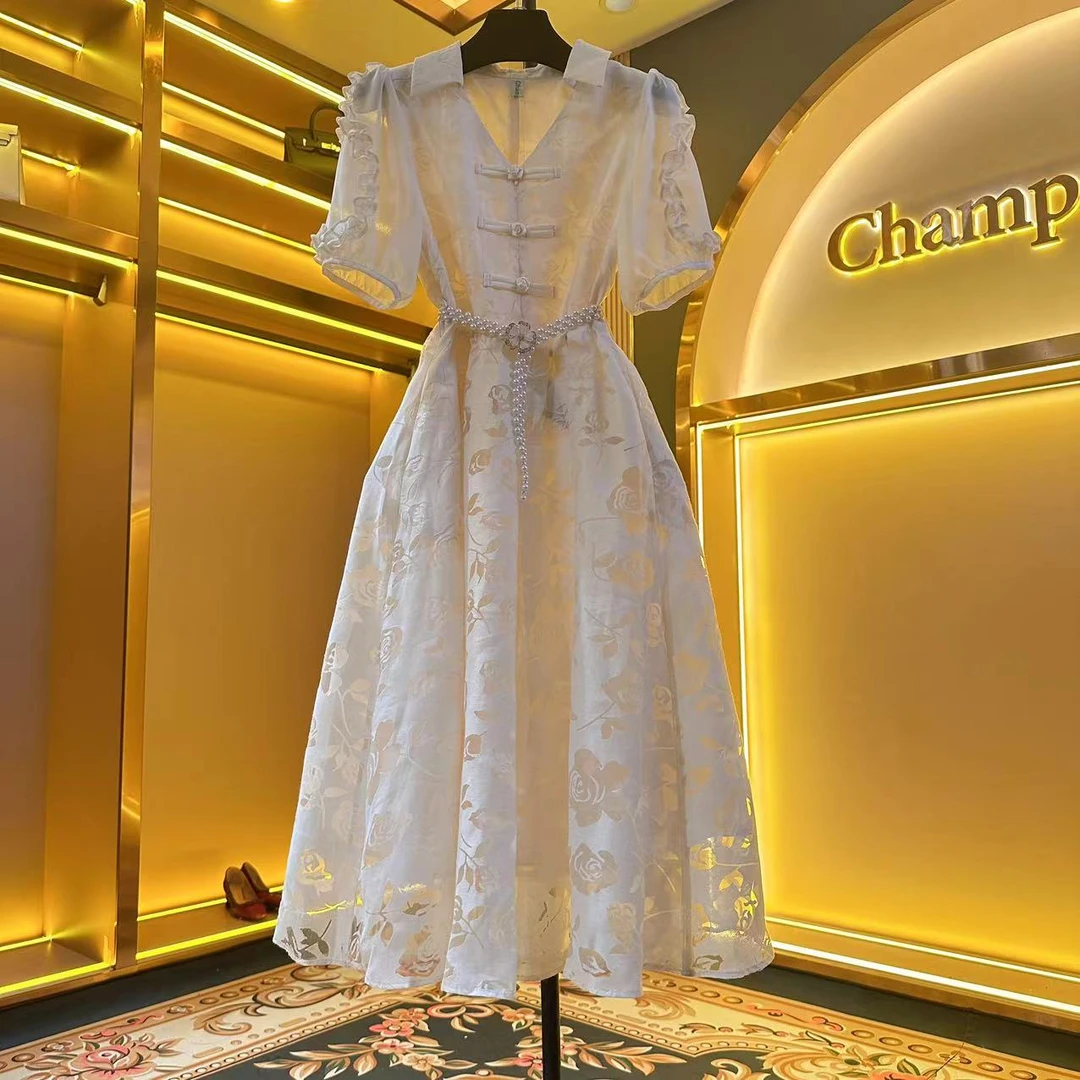 【玫瑰气质】(菜菜)新款法式气质名媛轻奢优雅显瘦高腰连衣裙-85120