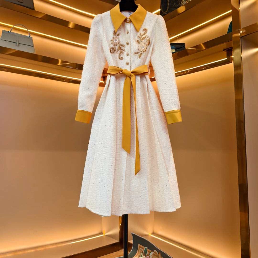 【流金岁月】[晖晖]轻奢设计师优雅气质修身时尚收腰连衣裙-85892