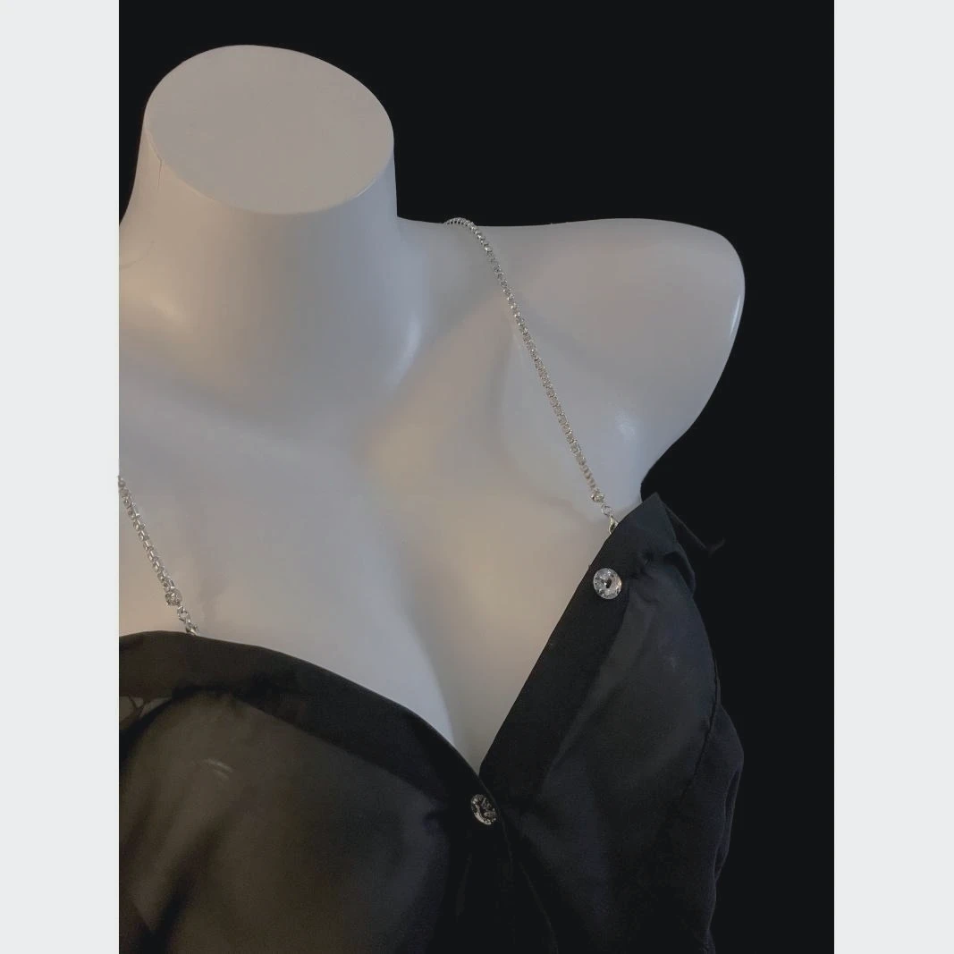 性感小心机链条露肩吊带大码睡裙白显瘦气质白色时尚性感网红睡衣