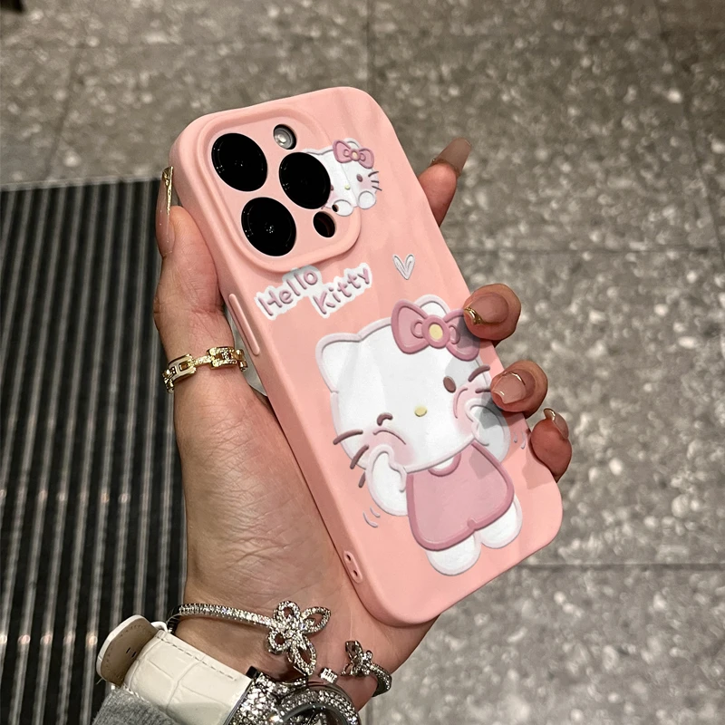 戳脸KT猫iPhone15/14promax手机壳褶皱苹果13/12全包软套凯蒂猫11