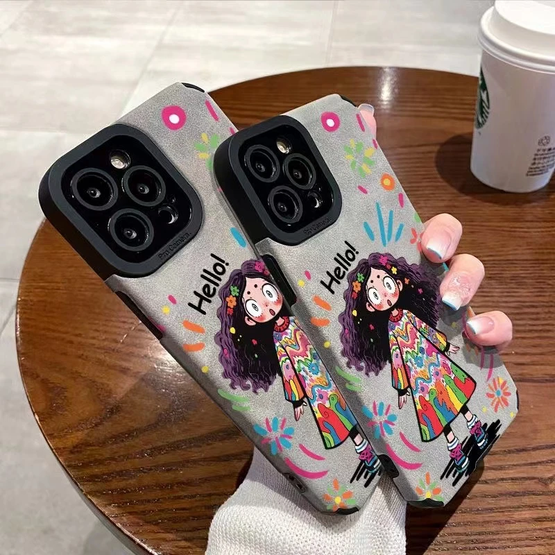 卡通少女恭喜发财翻毛皮秋冬暴富华为苹果14promax手机壳iPhone15