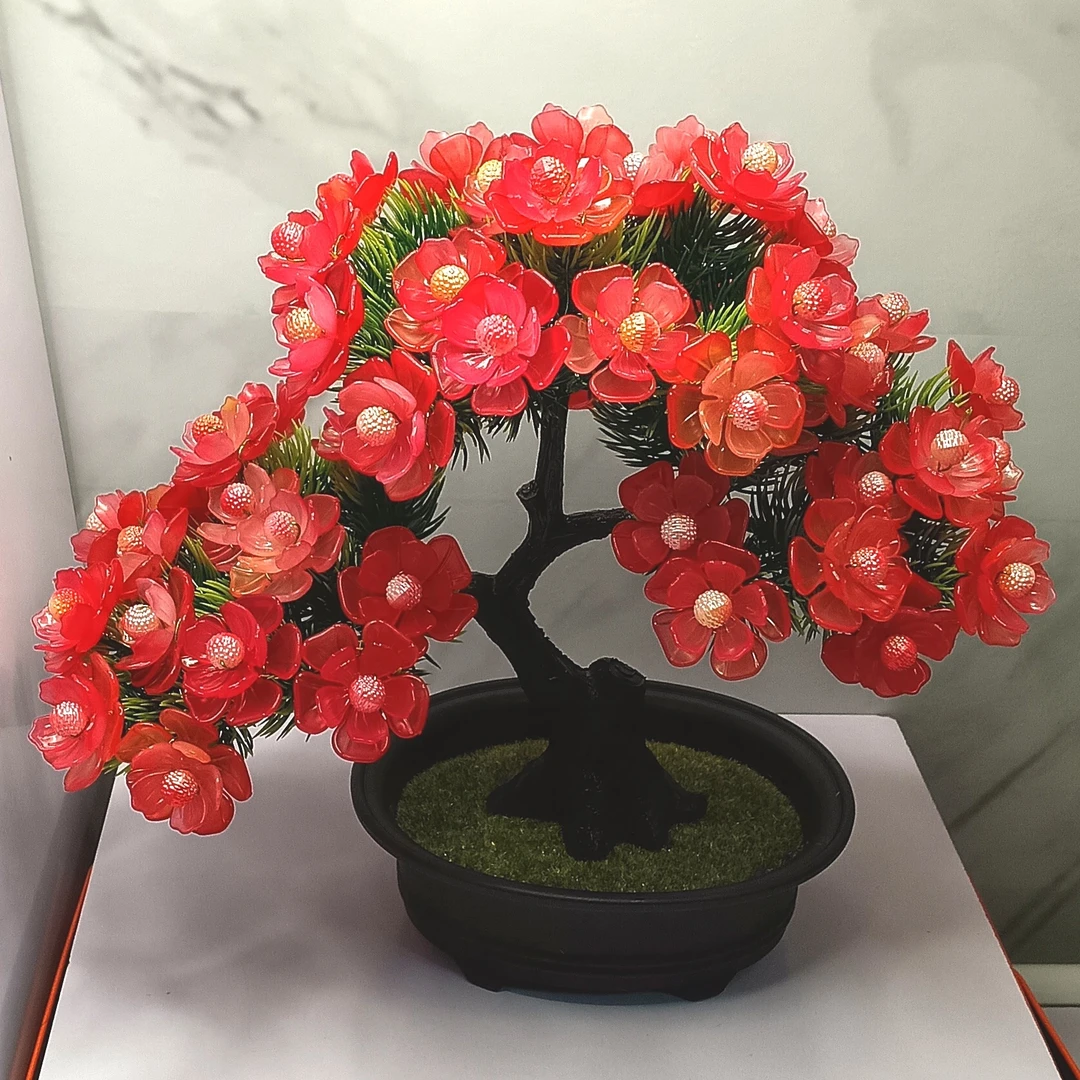 (成品)DIY贵妃荷花手工编织花束diy荷叶色客厅摆放花新款手工串珠