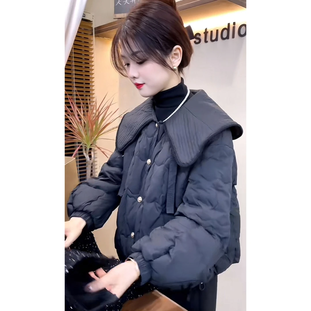 秋冬穿搭一整套女2025新款韩系版娃娃领棉服宽松显瘦短款棉衣外套