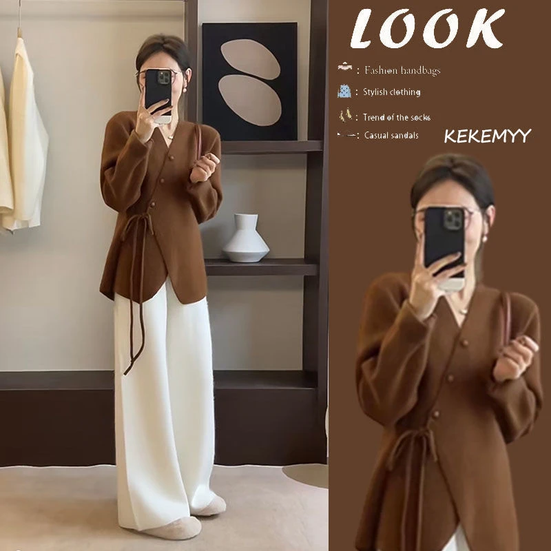 秋季温柔系穿搭女2024新款韩版洋气减龄上衣宽松显瘦休闲裤两件套