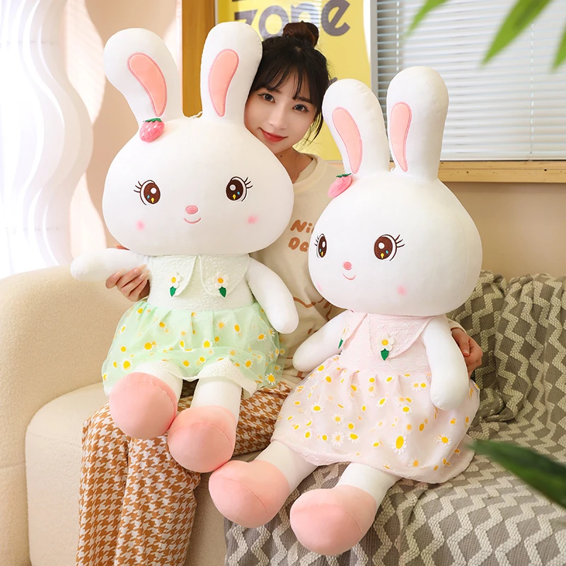 可爱草莓兔子公仔毛绒玩具女孩床上安抚抱枕布娃娃兔玩偶生日礼物