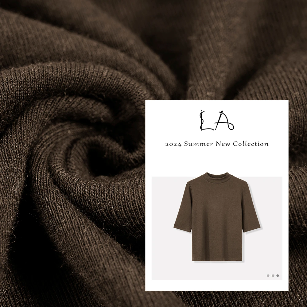 LA【纸片人】莱赛尔天丝中袖秋冬修身百搭纯色圆领高级感上衣女t恤
