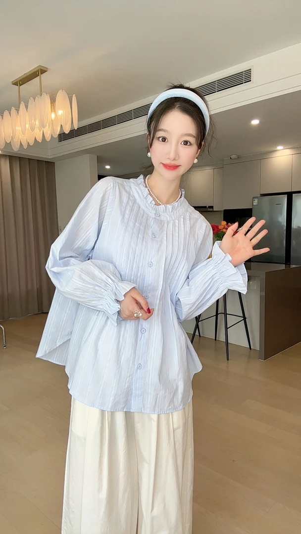 小玉推荐 蓝色《长袖小蛮腰》衬衫