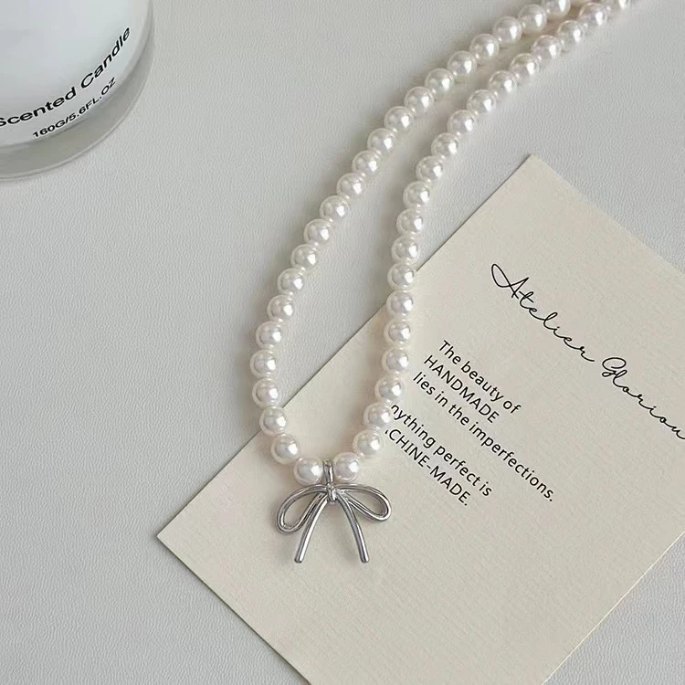 合金仿珍珠项链 小玉推荐 蝴蝶结项链