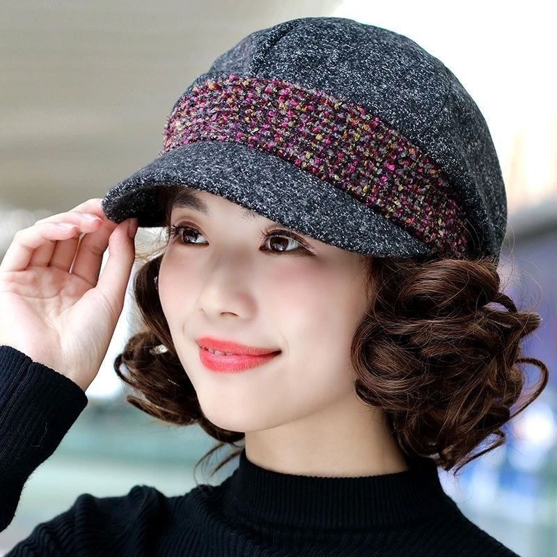 中老年帽子假发一体女短卷发假发逼真自然帽子带头发秋冬帽子假发