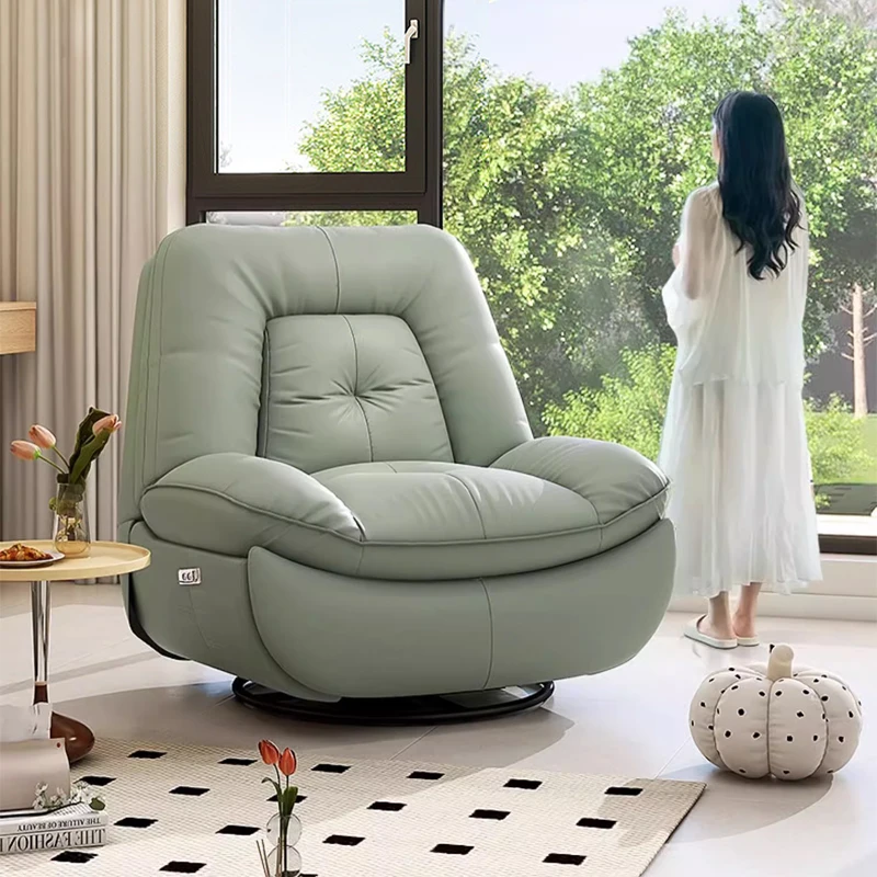 现代客厅电动真皮沙发单人椅可躺公寓头层牛皮休闲摇摇椅可旋转