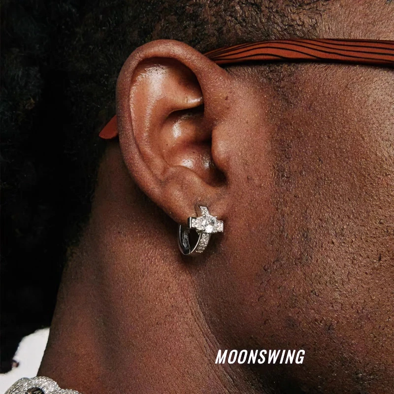 合金耳饰 美式十字架耳环男设计感小众冷淡风嘻哈镶锆高级感痞帅