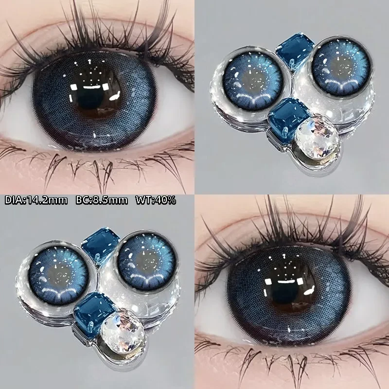 OVOLOOK蓝色混血美瞳暗夜魔法蓝近视隐形眼镜三明治小直径半年抛