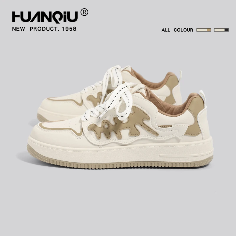 HUANQIU/环球板鞋男款2023秋季新款厚底百搭轻便防滑休闲小白鞋男