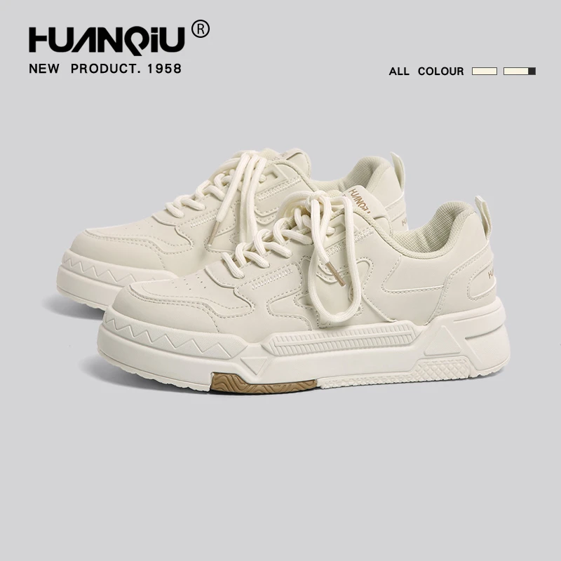 HUANQIU/环球小白鞋女鞋子2025新款春厚底板鞋女设计感休闲运动鞋