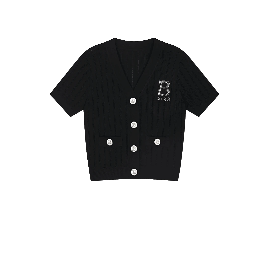 夏薄款气质显瘦V领针织女小香风透气重工设计师D678