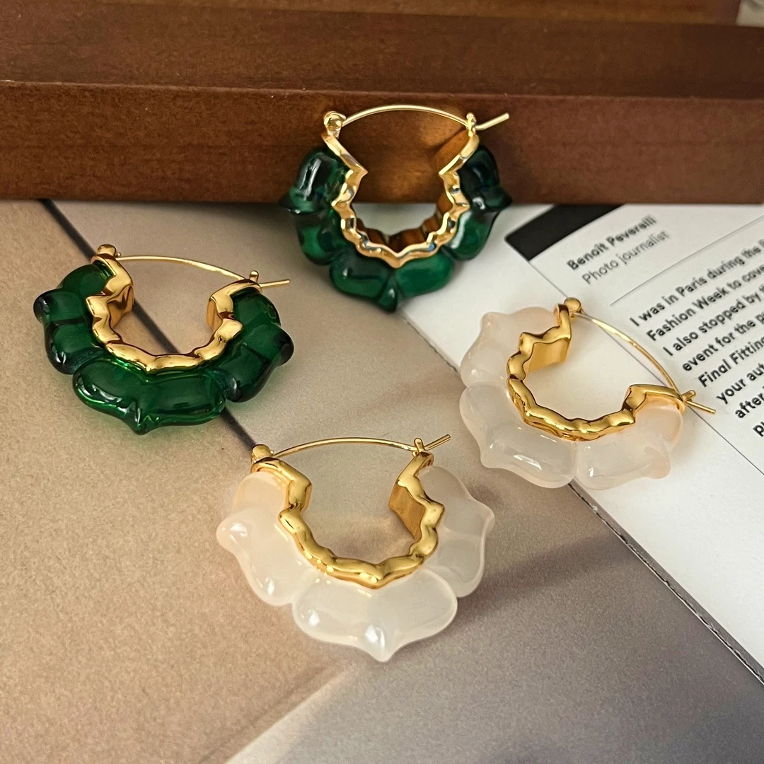 铜合金树脂耳饰 法式气质中式美学建筑感彩色亚克力耳环EH1237